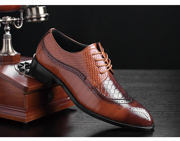 Fashion PU Leather Men Dress Shoes Pointed Toe Bullock Oxfords Shoes ...